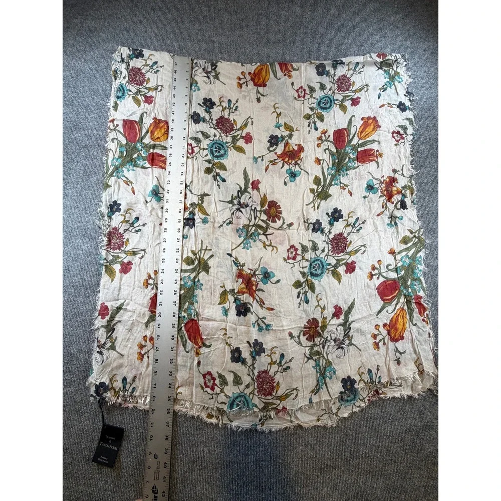 Nardi & Tagliaferri Italy Floral Scarf 100% Micromodal Cream Red Blue Fringe
